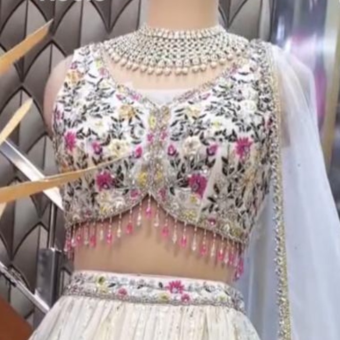 Indian Dress Elegant White And Pink Embroidered Lehnga